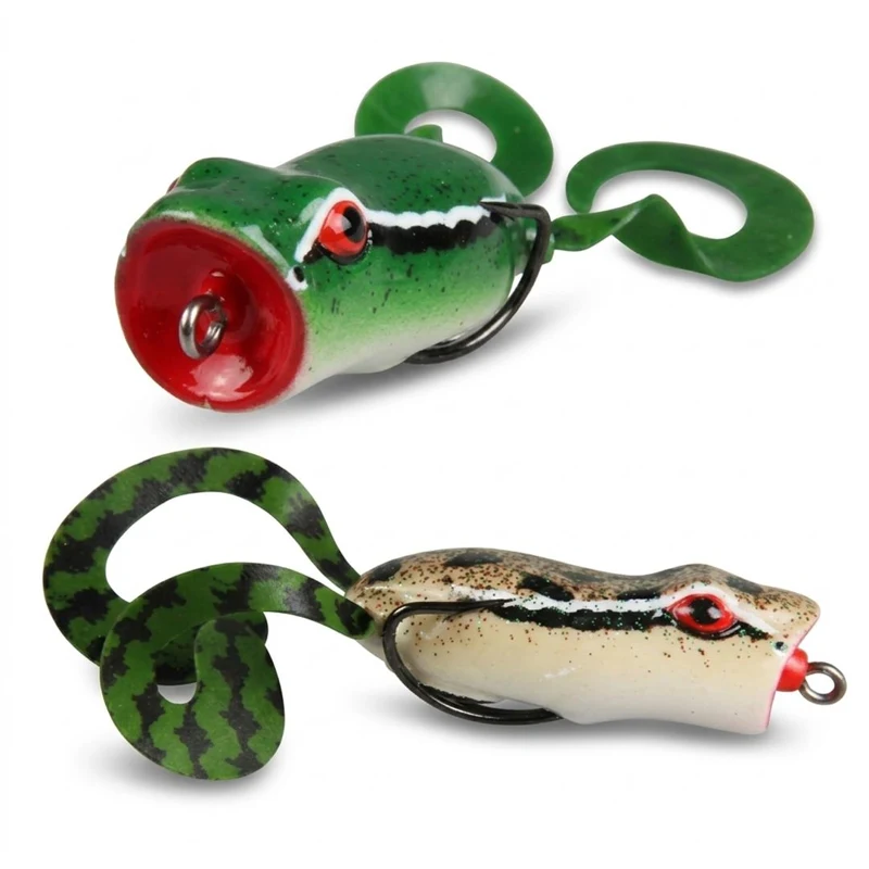 ELBFANG Topwaterköder, zwei Frosch-Köder mit Gummitentakeln